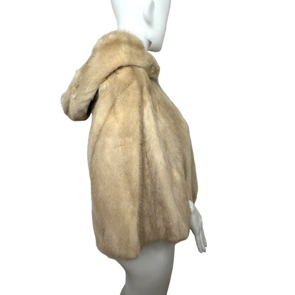Women’s Mink Cape Vtg 1980s Blond S Shawl Collar Hook Closure Elbow Slits - Picture 5 of 17